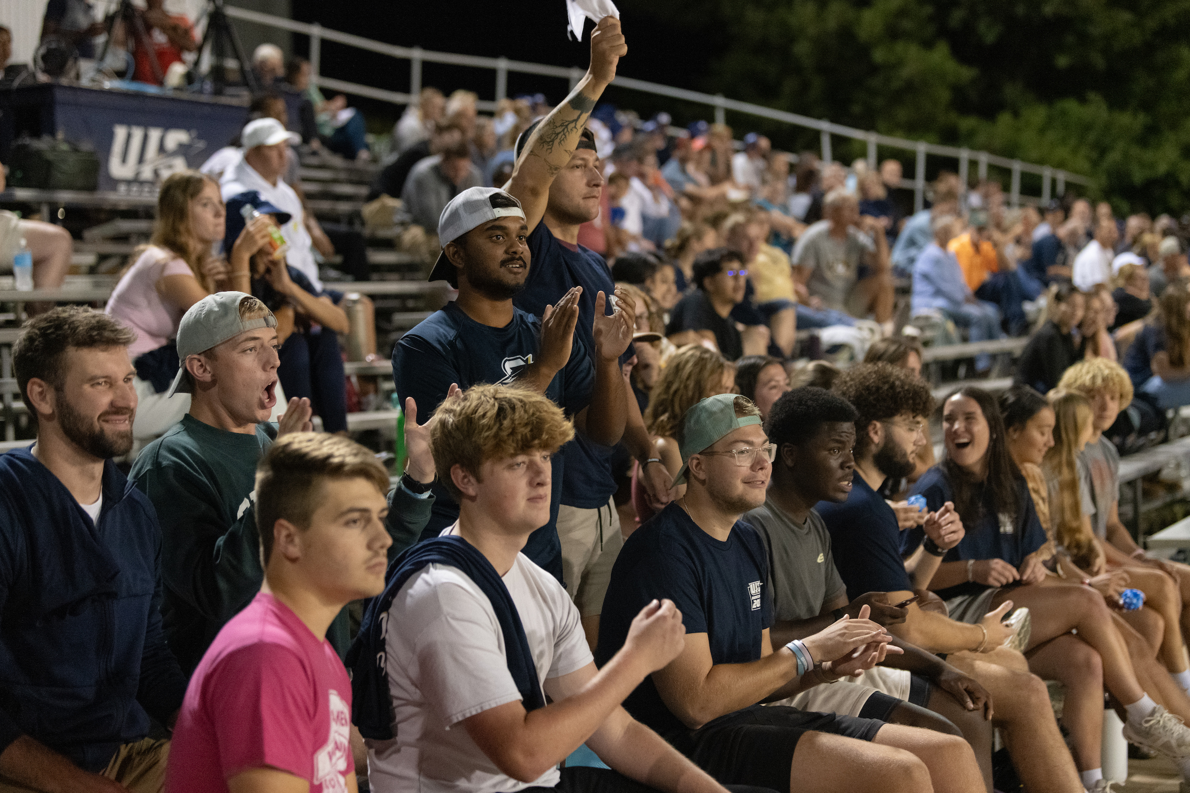 Fans cheer on the Prairie Stars during a soccer game at Kiwanis Stadium.