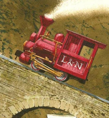 An image of a red train with L & N written on the side going up a steep incline.