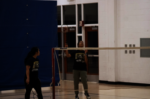 students playing badminton