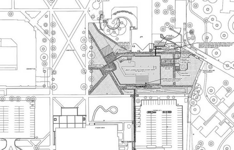 Arial view, artist's drawing of the Library Commons and the UIS quad