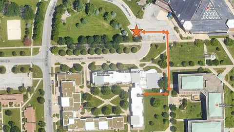 overhead map of UIS showing where the path the forklift will take to the PAC dock