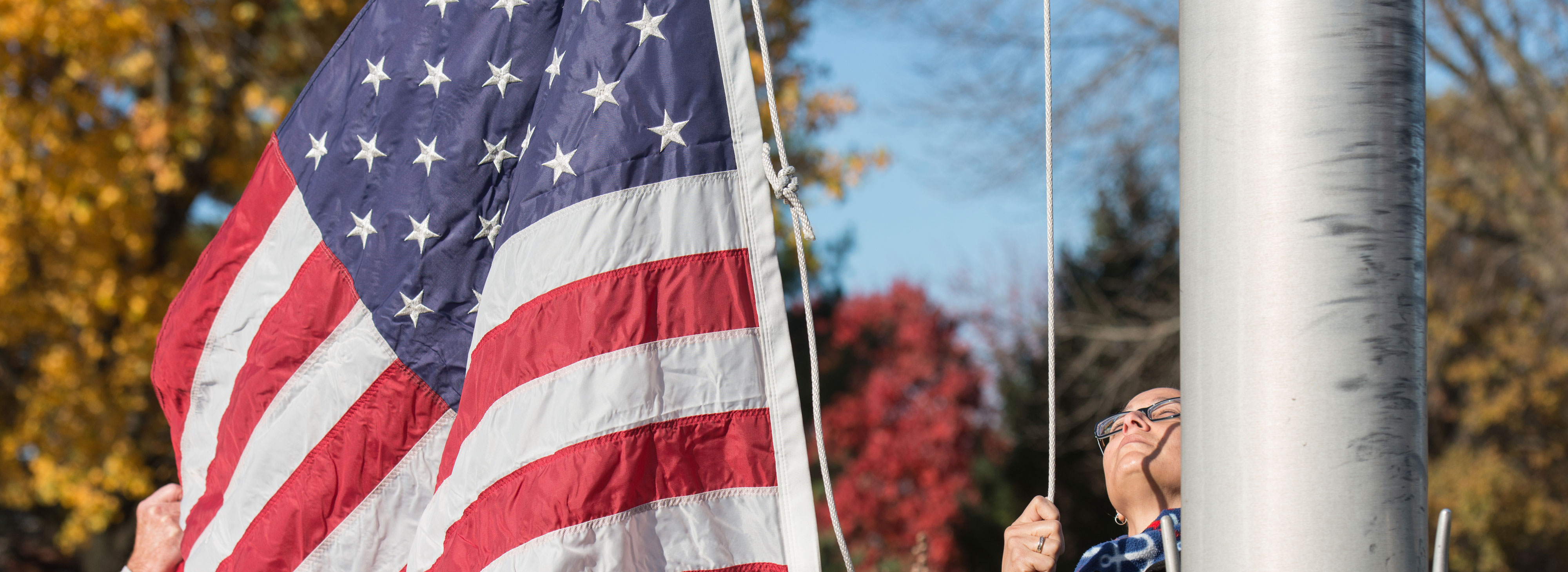 Raising the US flag