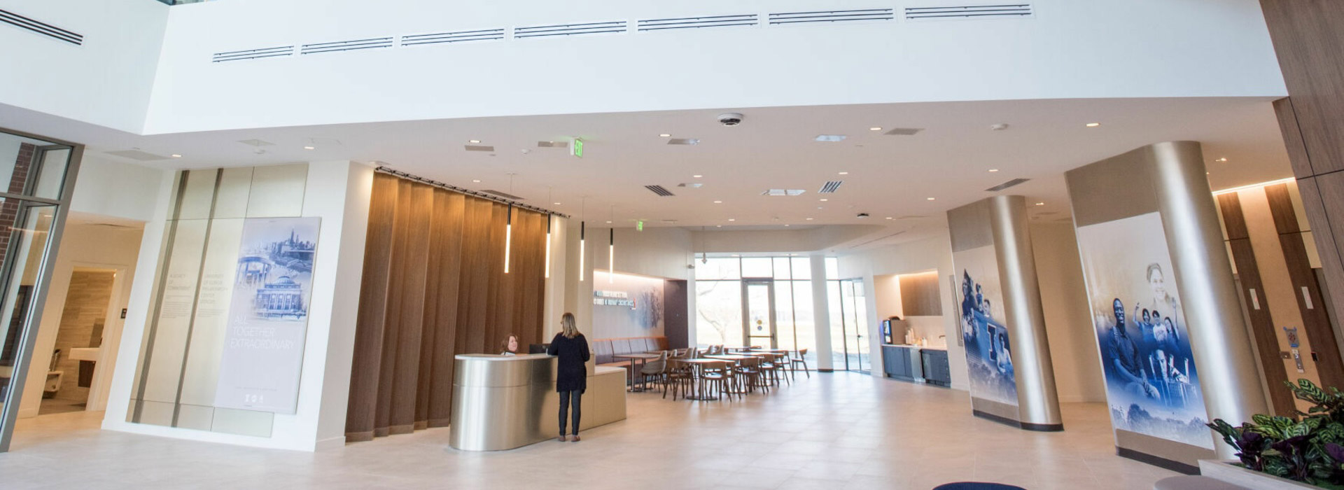 Lobby of the UIF Philanthropy Center that includes the front desk