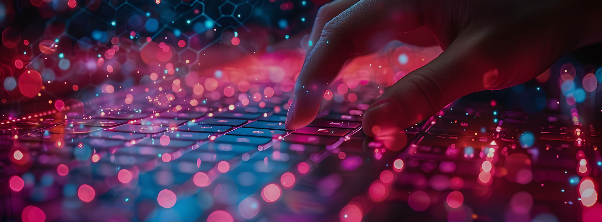 hand typing on keyboard with pink lights