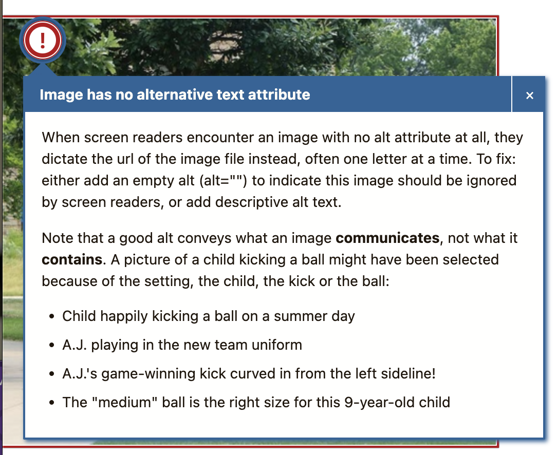 screenshot of a no alt text error the accessibility checker has found