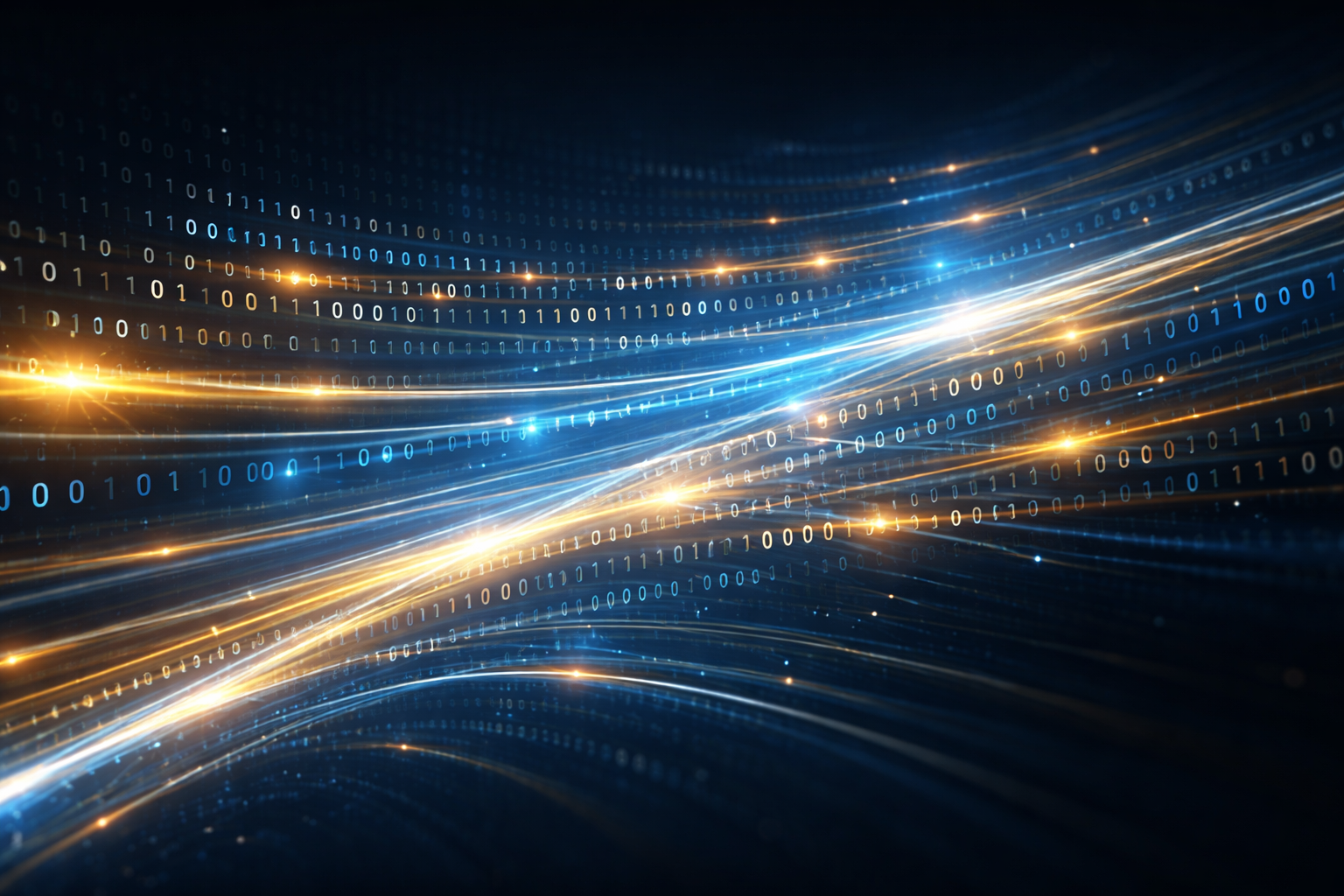 Streaks of blue and orange light on a dark background.