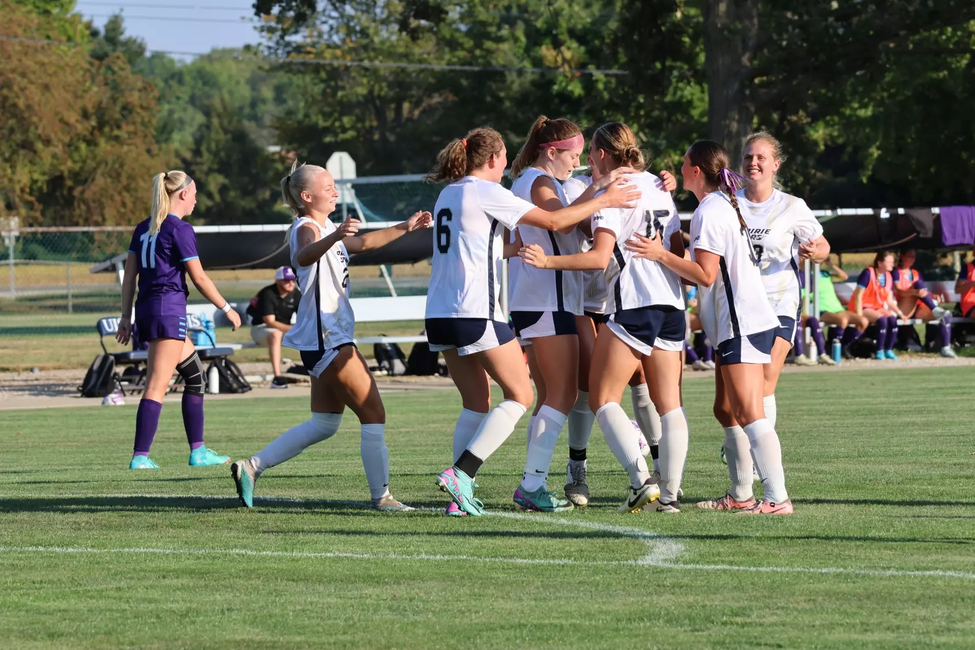 UIS Women's Soccer team celebrates a goal