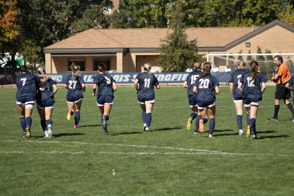 UIS Women's Soccer team celebrating