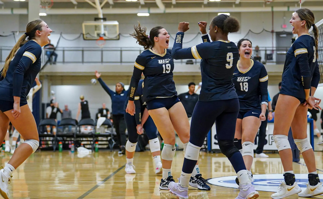 A volleyball team celebration