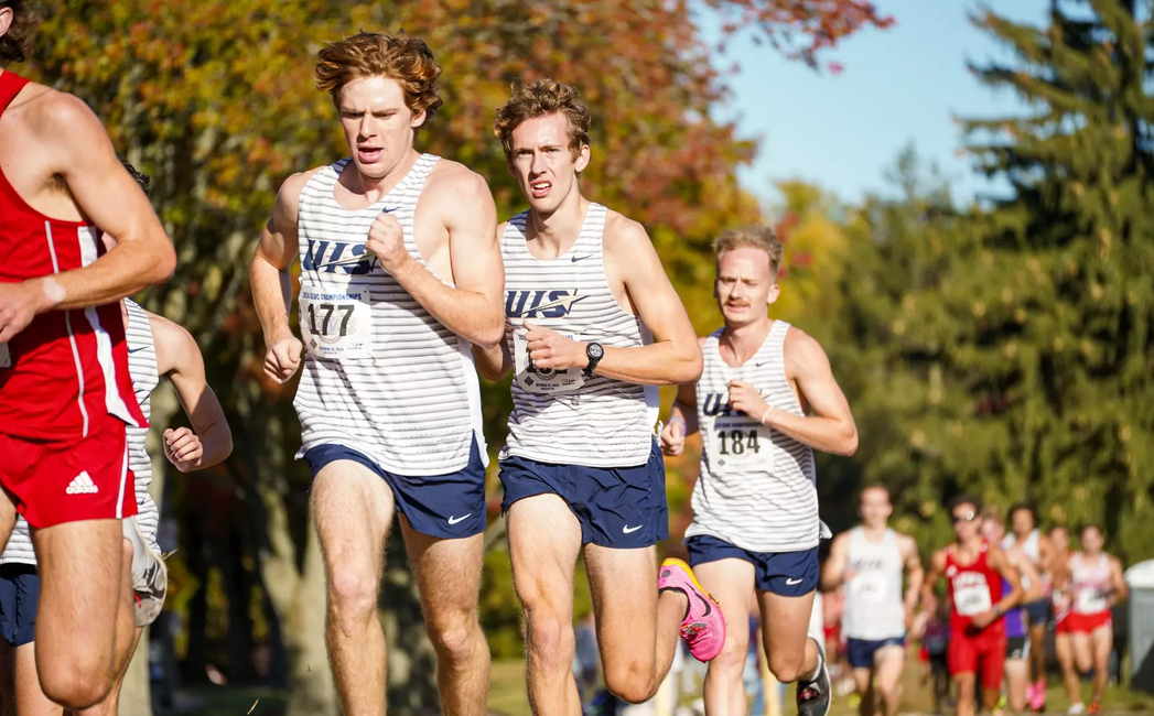 Balin Doud, Noah Tegeler, and Brock Loftus running cross country