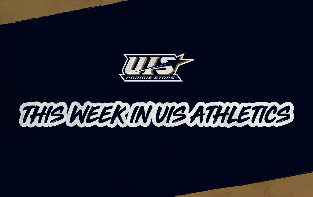 This Week in UIS Athletics, UIS Athletics logo, Navy background and gold accents