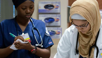 nursing students in the simulation lab