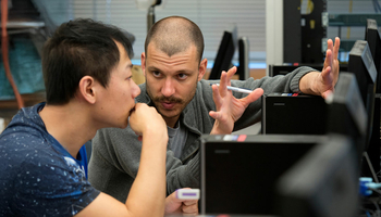 professor speaking with student