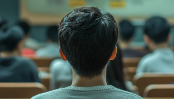 the back of the heads of students in a classroom