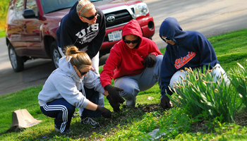 students working outside