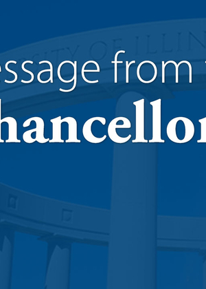 Text "Message from the Chancellor" featuring a photo of Chancellor Janet Gooch