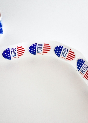 Photo of a roll of "I Voted" stickers