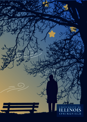 A graphic of a man looking sad at night.