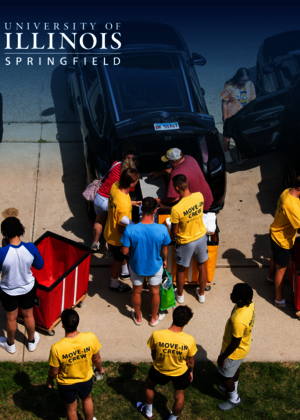 Students unloading their car on move-in day.