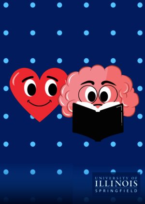 Heart and brain cartoon reading together.