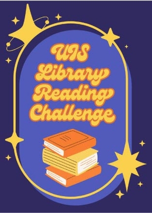 UIS Library Reading Challenge logo with stacked books and stars.