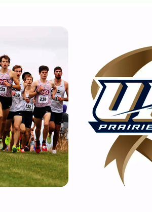 A photo of the 2022 UIS men's cross country team with the UIS 15 Years of NCAA DII logo