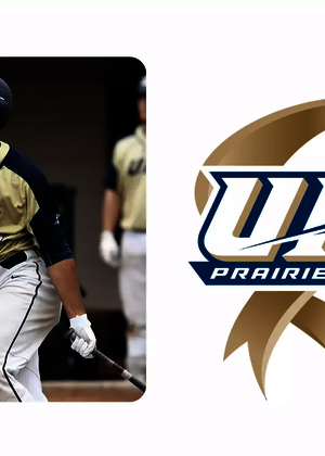 A photo of Zion Pettier paired with the UIS Athletics 15 Years NCAA DII Anniversary logo
