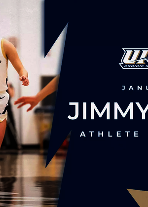Julia Mingus playing basketball. The text: January 2026 Jimmy John's Athlete of the Month. Julia Mingus