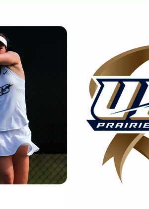 15 Years of NCAA DII logo paired with a photo of Jane Carter playing tennis
