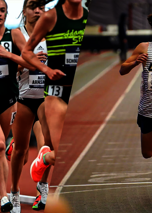UIS track & field collage of runners in indoor track races