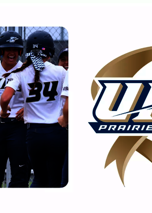 UIS softball celebration photo and 15 year anniversary of NCAA DII membership logo