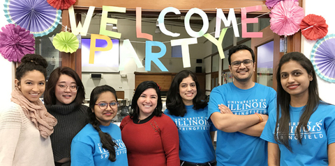 students at welcome party