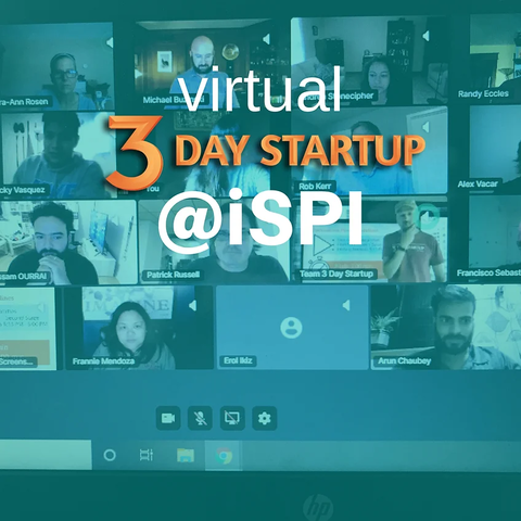 text "virtual 3 day startup @ iSPI" on top of image of online meeting