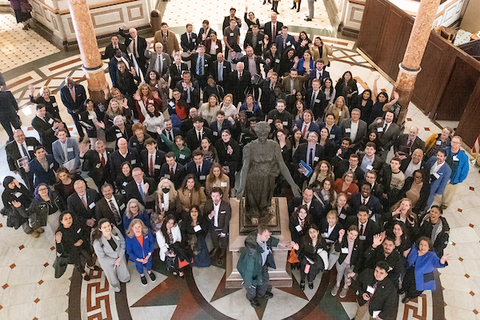 Large group of alumni gathered in the capitol for Lobby Day