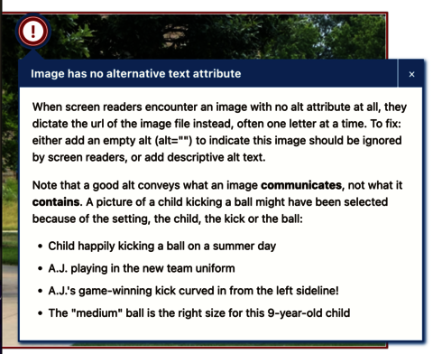 screenshot of a no alt text error the accessibility checker has found