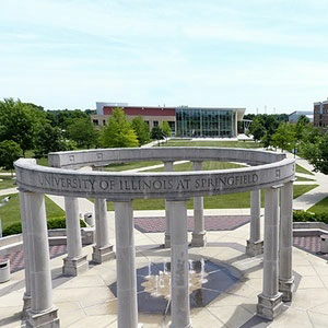 the UIS colonnade with the Student Union in the background