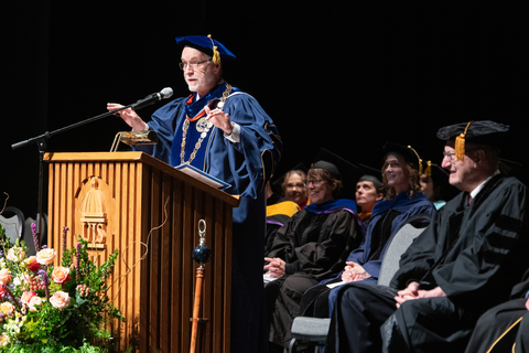 president Killeen speaking at commencement