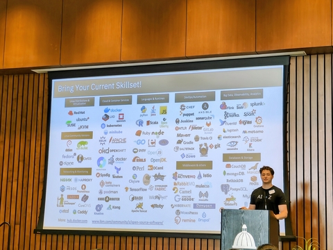 Lucas Sahn from IBM Z showcasing all different technologies that can be a part of IBM Z mainframe tech 