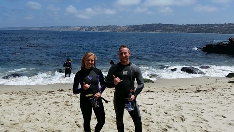 Two NSE students in California snorkeling on the coast