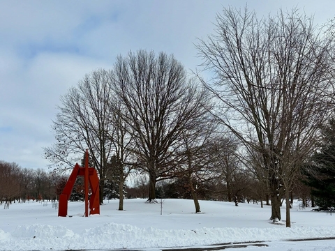 sculpture in the snow on the UIS campus