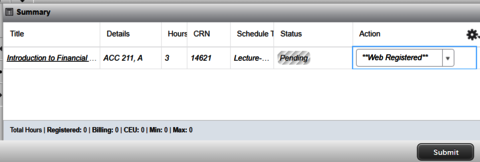 A class that was registered for with a "pending" status.