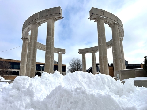 the colonnade in the snow