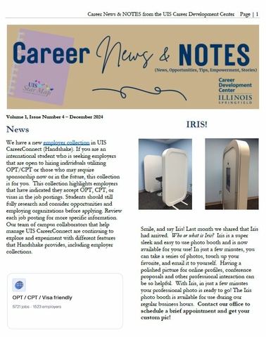 screenshot of the first page of the December 2024 Career News & Notes Newsletter