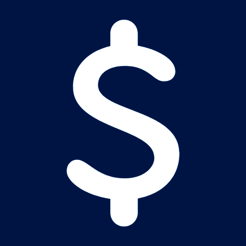 White dollar sign icon with blue background.