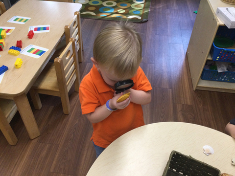 child using magnifying glass