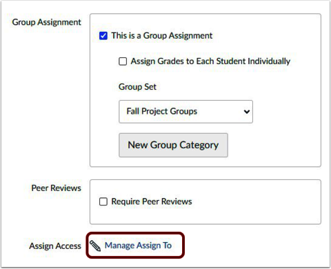 screen shot of Manage Assign To in Canvas assignments. 