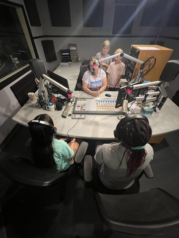 children touring radio station