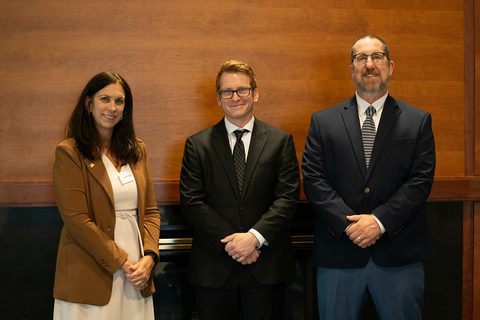Left to right, Colleen Shogan, Jacob Friefeld, and Jason Emerson stand together.