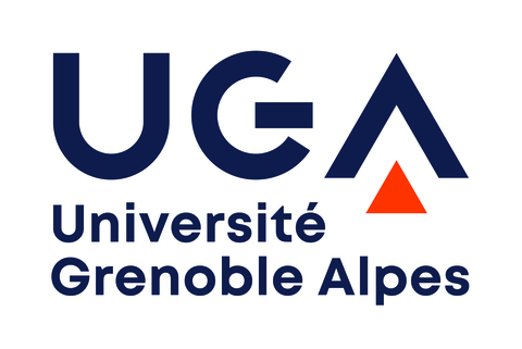 UGA logo, blue text with orange A insert like a mountain. Name of school is in French - Universite Grenoble Alpes