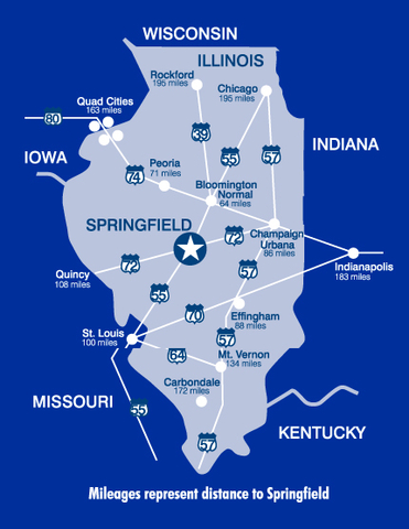 A map of Illinois with major highways labeled.